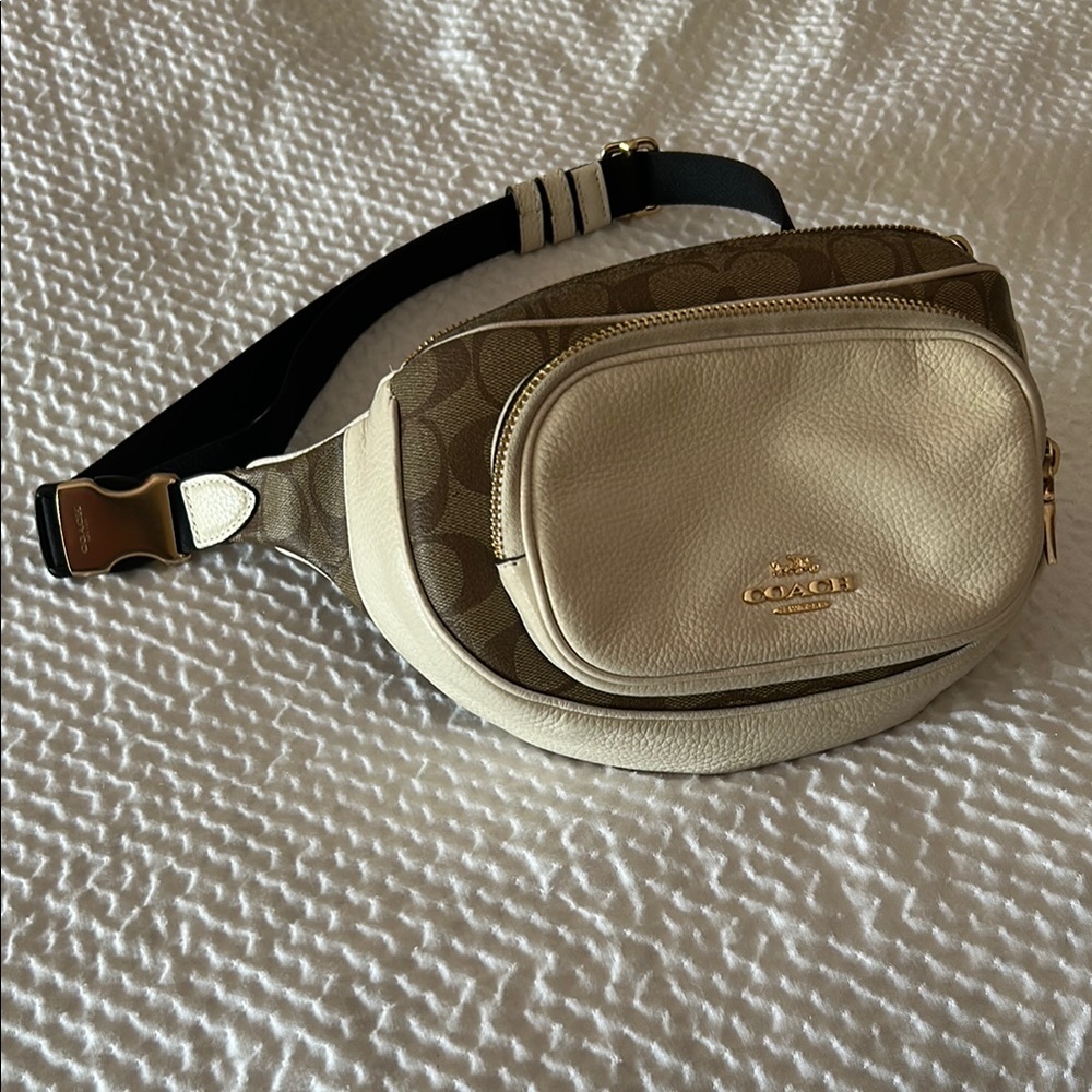 Coach Cream and Brown Belt Bag with Timeless Elegance